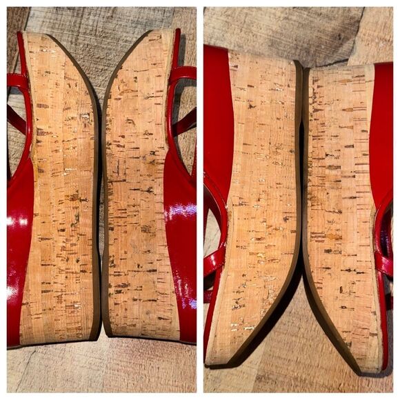 PRADA Wedge Cork Sandals Leather Platform Heels Bliss Rosso Sz 38 EU 8B US Italy - Picture 10 of 12